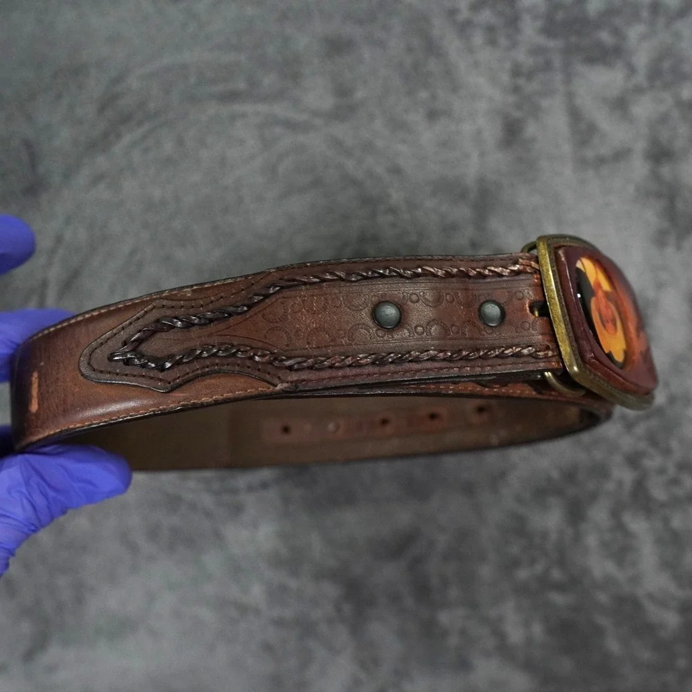 VTG Hank Williams Alumaline 4108 Belt Men 42 Brown Leather Western Country Music